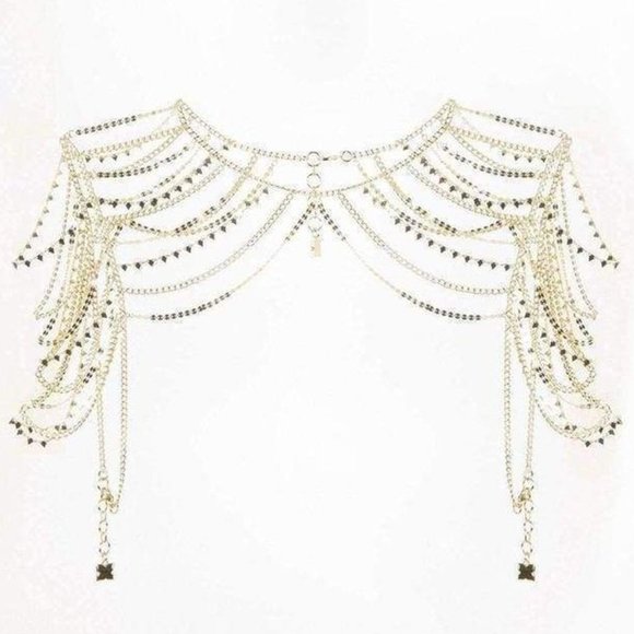 New* BCBG MAXAZRIA Novelty Necklace Chain Shoulder Piece Gold Color $206 - Picture 5 of 6